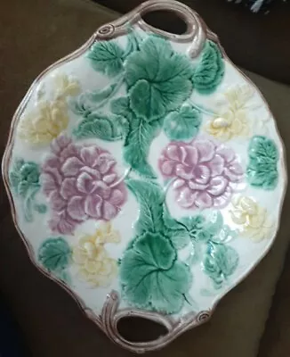 Etruscan Majolica 2 Handled Geranium & Leaf Pattern Serving Platter Etruscan GSH • $50