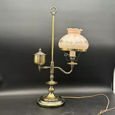 Vintage Manhattan Brass Co Single Arm Student Oil Lamp Electrified Hand Painted • $144.99