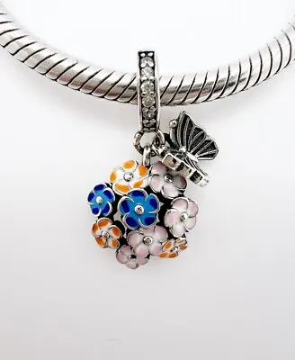 💖 Butterfly On Daisy Flower Garden Dangle Charm Genuine 925 Sterling Silver 💖 • £17.95