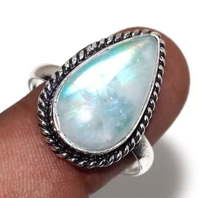 925 Silver Plated-Rainbow Moonstone Ethnic Handmade Ring Jewelry US Size-9.5 GW • $3.99