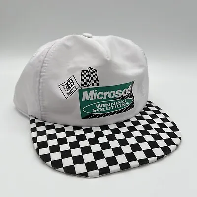 RARE Vintage 90s Microsoft Winning Solutions Checkered Snapback Racing Hat Promo • $79.55