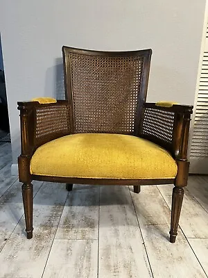 Vintage Lewittes Furniture Wood Cane Parlor Chair - Mustard Yellow Upholstery • $299