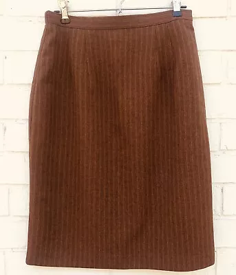 Vintage Classic Mad Men Secretary Brown Pin Striped Pencil Skirt Medium • $17.95