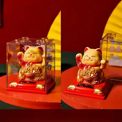 Lucky Cat Waving Arm Vivid And Lovely Chinese Cat Solar Fortune Cat(yellow) • $9.99