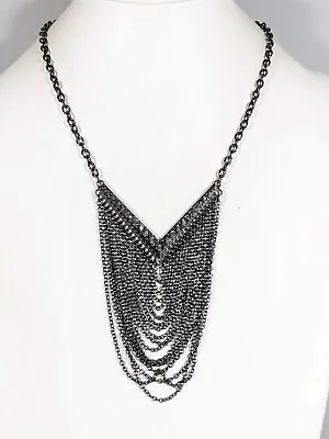$9.97 • Buy Charming Charlie Gunmetal Gray V Shape Drape Chain Necklace 20.5 Inches