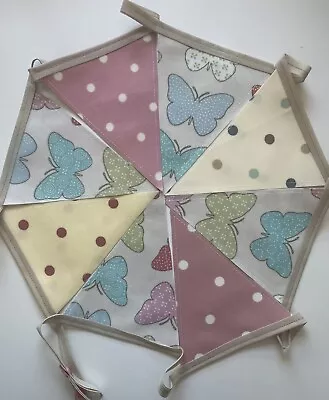 Handmade Oilcloth Bunting - Garden/Home Pink Butterfly  - 2 Meters Double Sided • £13.50