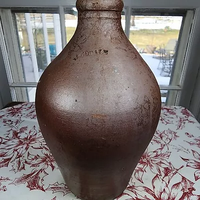 Antique Salt Glazed Stoneware  GOODALE * HARTFORD CT  PINT SIZE Ovoid MINI Jug • $179