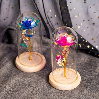 $29.94 • Buy Light Up Rose Valentines Day Gift Artificial Rose Flowers Flower In Glass Dome