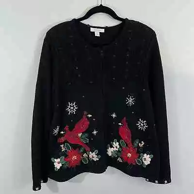 Vintage Dressbarn Women's Black Cardinals Embellished Holiday Sweater Size L • $17.49