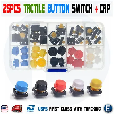 25pcs Tactile Push Button Switch Momentary Micro Switch Button + 25pcs Tact Caps • $5.21
