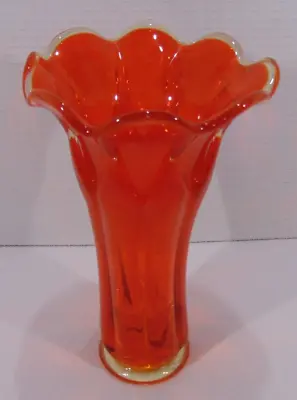 Vintage Viking Epic Persimmon Orange Ruffled Edge Swung Vase 8.75  • $68