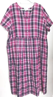 Only Necessities 3X Maxi Seersucker House Dress Mumu Pink Plaid Size 30/32 • $24.99