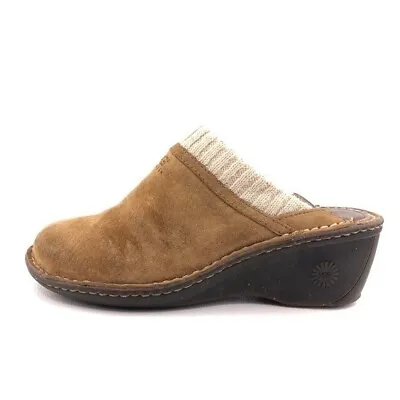 UGG Gael Wool Lined Wedge Slip-on Clogs Womens Size 8 EU 39 Brown Leather Winter • $45