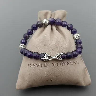 David Yurman Men's Spiritual Bead Bracelet With Amethyst & 3 Silver Wave Sz 8.5  • $189.95