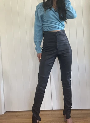 $299 • Buy Black Scanlan Theodore Skinny High Waist Leather Pants 10
