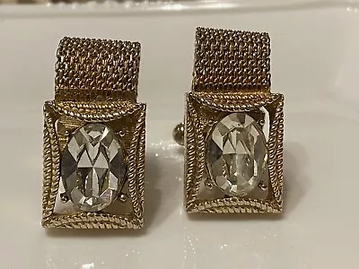 Vintage Crystal & Gold Tone Wraparound Mesh Watchband Vintage SWANK Cuff Links • £28.95