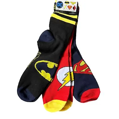 DC Comics Batman Superman The Flash Mens Novelty Crew Long Fun Socks - 3 Pack • $12.99