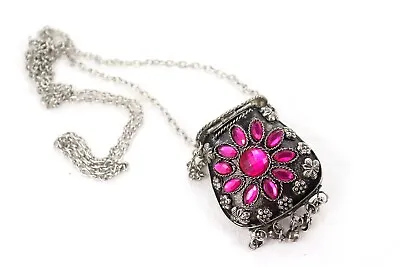 £29.67 • Buy Vintage Pink Plastic Stone Silver Tone  Stash Purse  Necklace