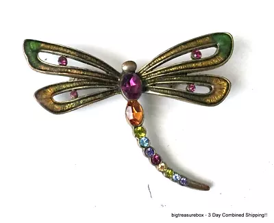 Vintage Brooch Pin SIGNED MONET Dragonfly Rhinestone Gold Tone Jewelry Lot Y • $1.99