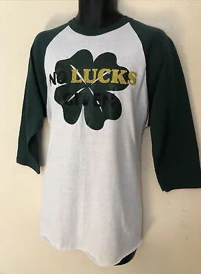 Soffe Baseball T-Shirt Size Large Green & White NO LUCKS GIVEN Shamrock Logo • $12.85