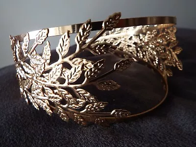 Greek Goddess Wide Headband Gold Metal Laurel Leaves Leaf Wedding Hairband Tiara • £9.99