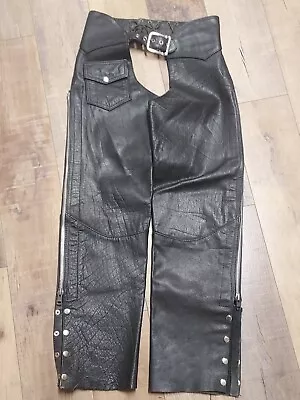 Motorcycle Riding Chaps Black Leather Full Zip Biker Pants Woman’s XXS • $22