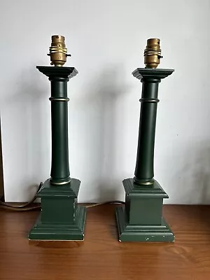 Pair Of Vintage Laura Ashley Dark Green / Gold Column Table Lamp Bases Working • £49.95