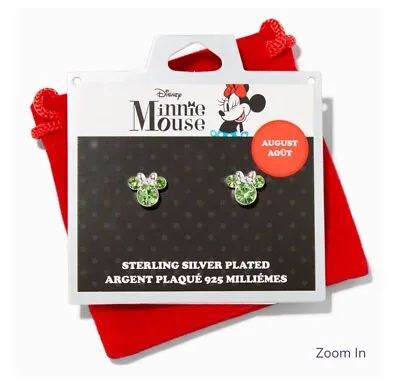 ©Disney Minnie Mouse Birthstone Sterling Silver Plated Stud Earrings August • $17.99