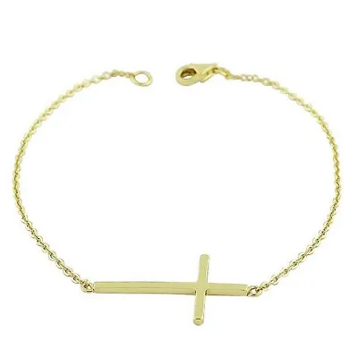 925 Sterling Silver Sideways Religious Cross Link Chain Bracelet • $17.99