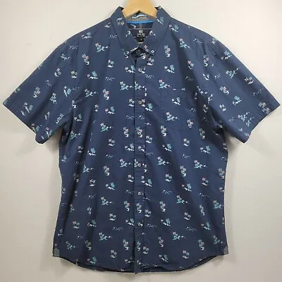 MBX Men's X-Large Shirt Button-Up Hawaiian Palm Tree Floral Blue 100% Cotton • $17.65