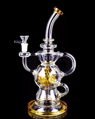 VORTEX 12  Inch HELIX BONG Recycler TWISTY Glass Water Pipe Hookah AMBER *USA* • $70.19