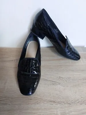 M&s Footglove Black Patent Leather Wider Fit Shoes Size 6.5 • £8