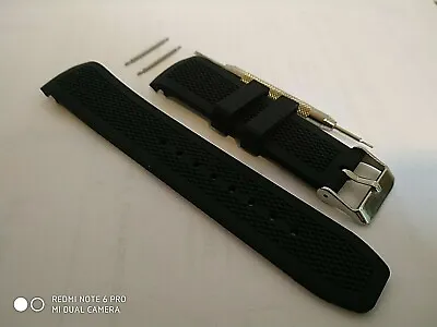 For U-BOAT/SPINNAKER Watch Rubber Silicone Strap Band Buckle 22 Black Curved End • £17.90