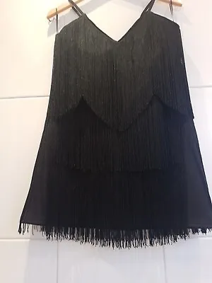 Fringed Flapper Gatsby Charleston Dress Black 10 • £25