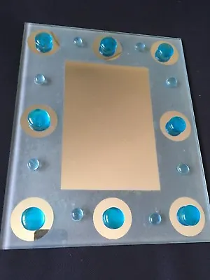 £6.99 • Buy Mirror With Blue Glass Pebble Decoration Embellishments 5 X 7 Inch