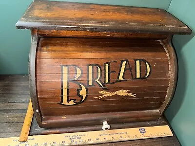 Vintage Country Wood Roll Top Door Bread Storage Box Rustic Primitive Farmhouse • $75