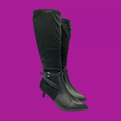 J.D. Williams Extra Wide Knee High Boots Faux Leather Side Zip BlackUK 7 EEE • £44.99