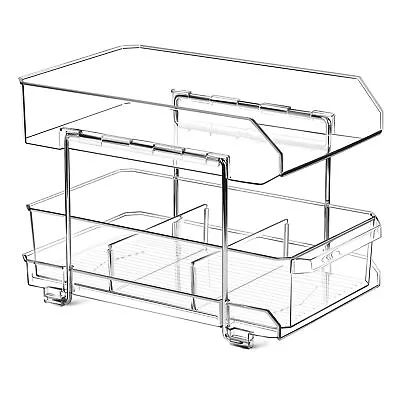 Simetufy 2 Tier Clear Organizer With Dividers Multi-Purpose Slide-Out - 1 Pack • $23.05