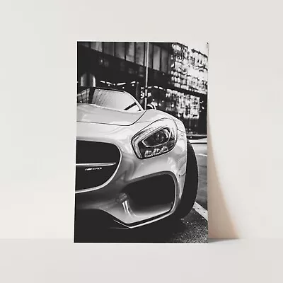 Mercedes Benz Vintage Sports Car Black And White Retro Wall Art Poster Print • $29
