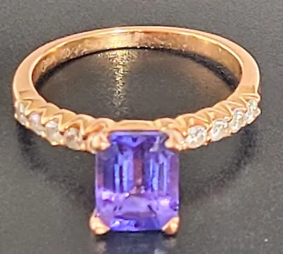 Salavetti Odelia Italy 18k Rose Gold Emerald Cut Purple  Tanzanite Diamond  Ring • $850