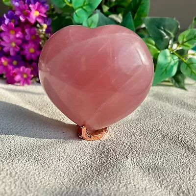 Natural Heart Shaped Pink Rose Quartz Crystal Loving Display Heart Healing Stone • $25