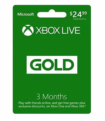 Xbox LIVE 3 Month Game Pass Core Gold Membership For Xbox 360 / XBOX ONE Card • $18.50