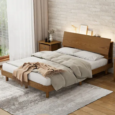 Mid Century Platform Bed With Bookshelf And Led Lights And USB PortQueen • $437.49