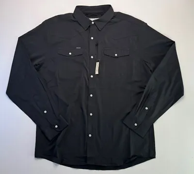 Poncho Fishing Shirt Pearl Snap Vented Caped Mens Large Slim Fit Black Western • $49.95