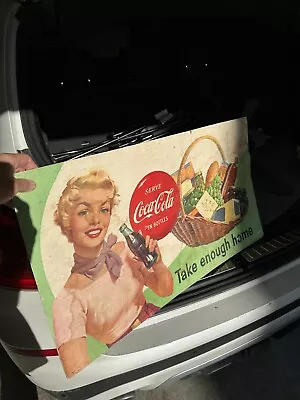 Old Vintage Rare Coca Cola 1956 TAKE ENOUGH HOME Cardboard Coke Advertising Sign • $375