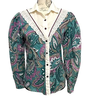 Vintage Womens Circle T Marilyn Lenox Shirt Sz 9/10 Ruffles Lace Button Front • $24.99