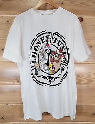 VTG Looney Tunes T Shirt Adult XL White Bugs Bunny Taz Sylvester Tweety Bird 94 • $49.99