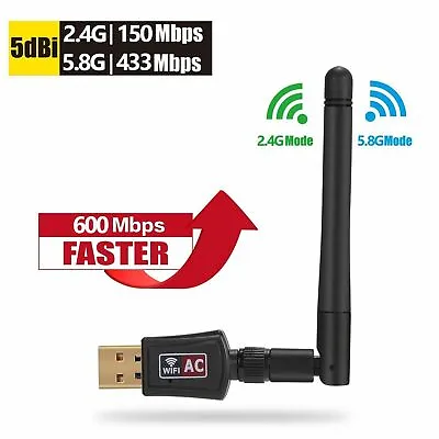 AC600 Mbps Dual Band 2.4/5Ghz Wireless USB WiFi Network Adapter W/Antenna 802.11 • $5.97