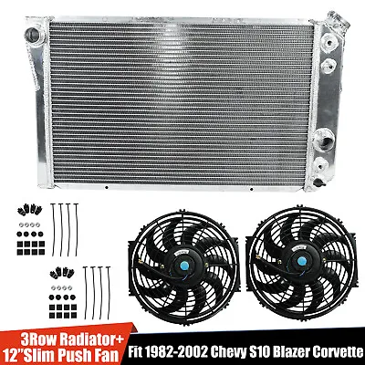 3Row Aluminum Radiator+2X 12 Slim Fan For 1984-1990 Chevy S10 Blazer Corvette V8 • $129.99