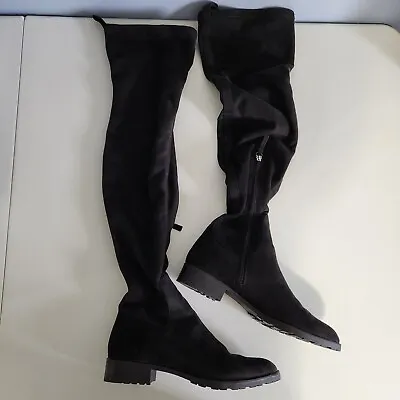 $41.99 • Buy Zara Basic Over The Knee Tall Flat Boots Stretch Faux Suede Women's 8 EU39 Black
